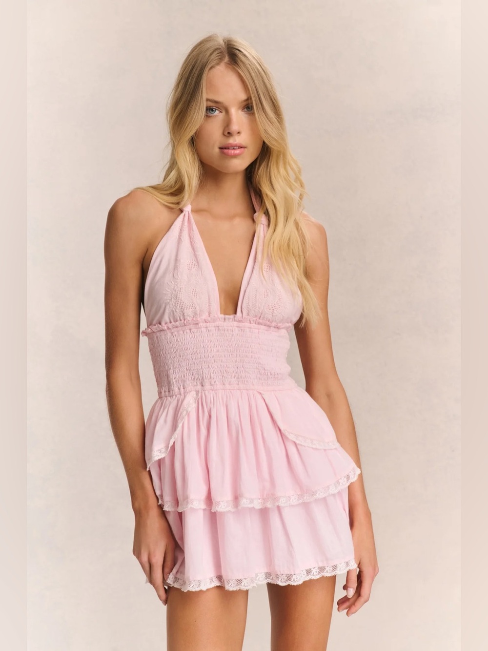 Love Shack Fancy Deanna Halter Dress In Pink Size
